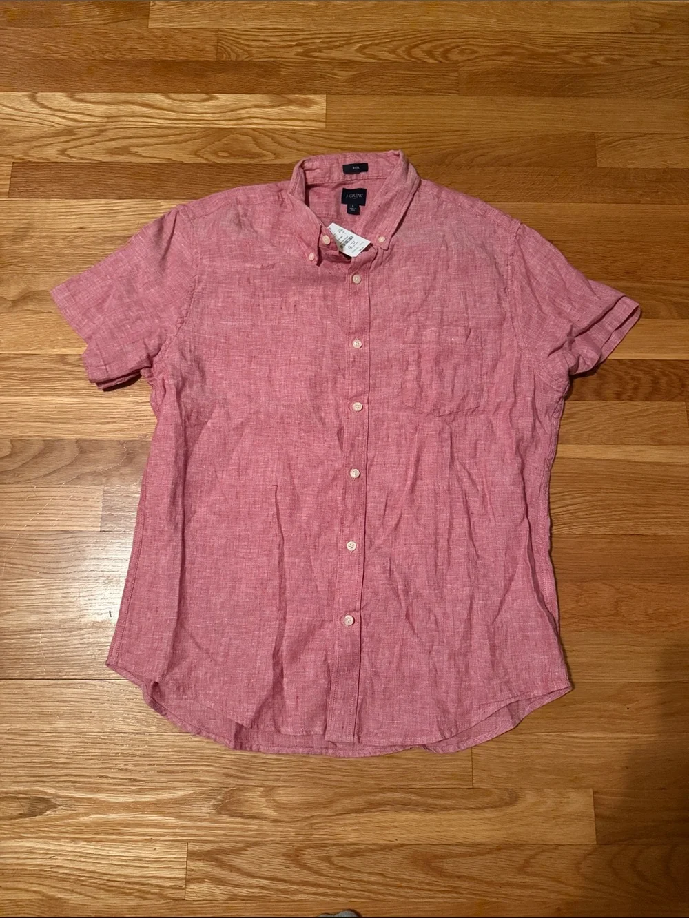J. Crew Men's Pink/red Short-Sleeve Button-Down Linen Blend Shirt